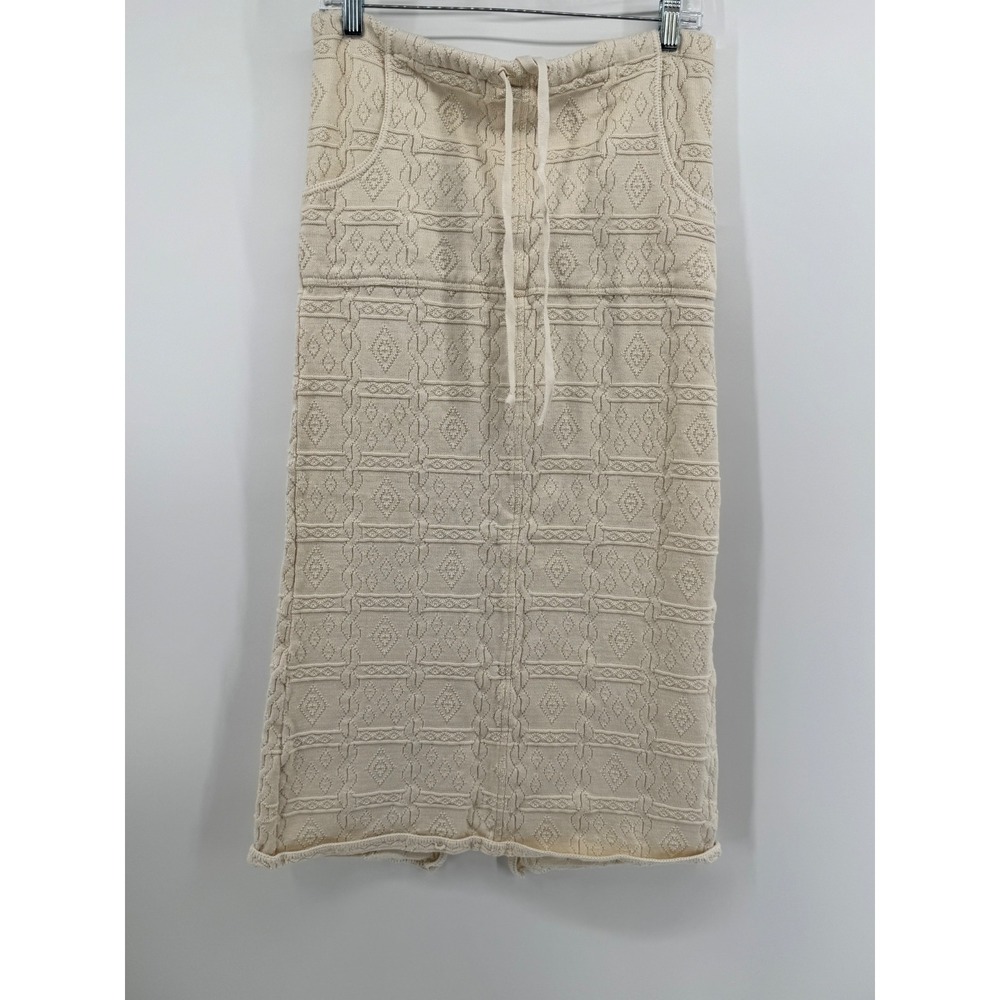Antara's Linea Ecologica Knit Maxi Skirt Cream Geometric Textured Boho Womens M‎